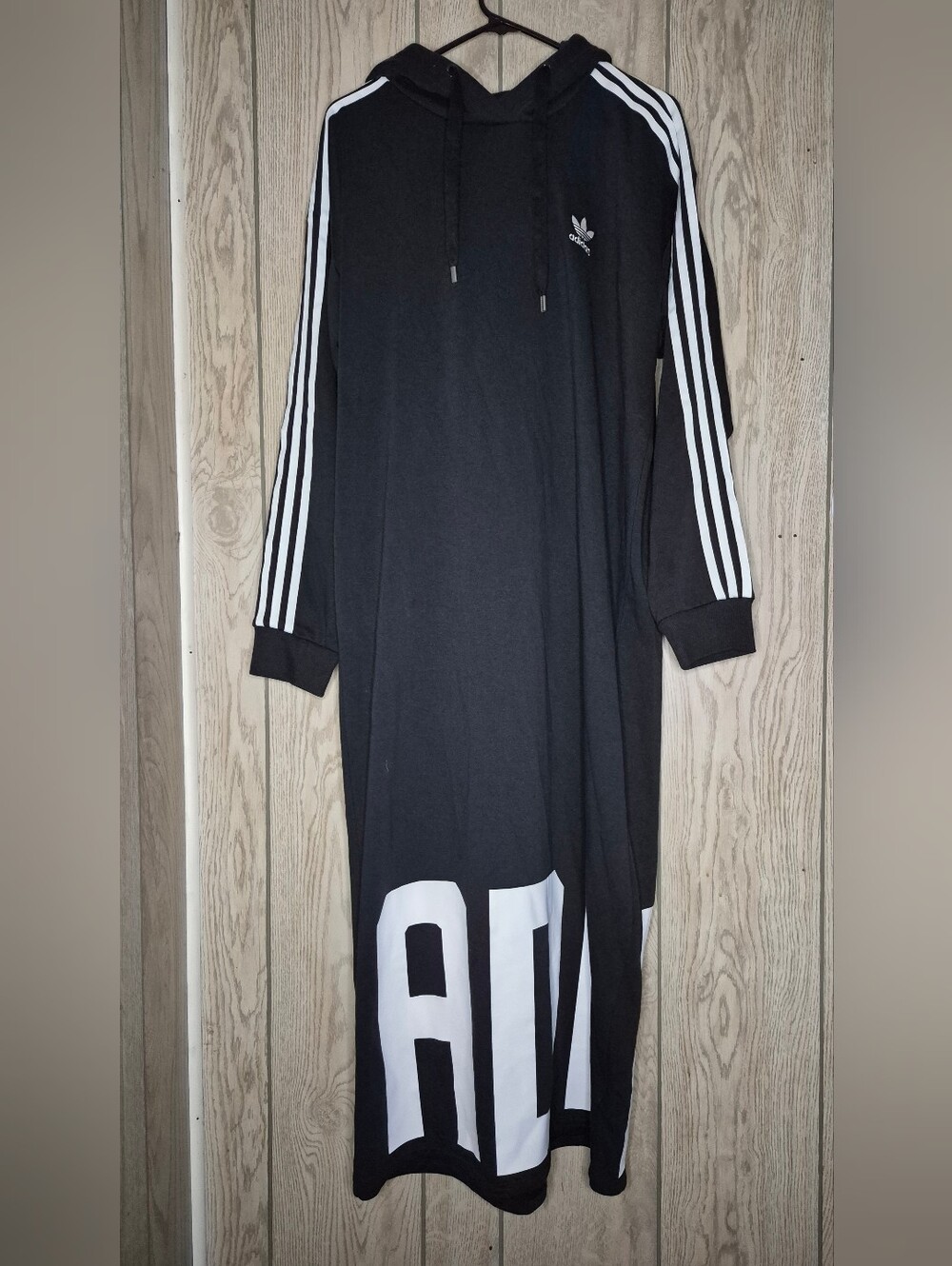 adidas Black Maxi Hoodie Dress with White Stripes